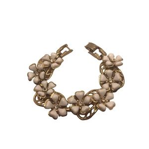 Vintage Gold Tone Plastic Floral Bracelet